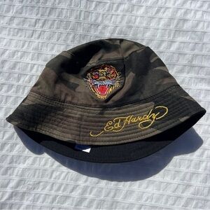 Ed Hardy Camouflage Bucket Hat with Embroidered Tiger